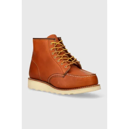 Zdjęcie Red Wing botki skórzane 6-Inch Moc Toe damskie kolor brązowy na płaskim obcasie 3375