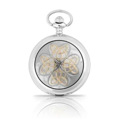 Zdjęcie Dwukolorowy kwarcowy zegarek kieszonkowy ze splecionym węzłem miłości – stylowy prezent
