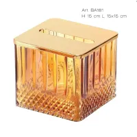 Zdjęcie Pojemnik na chusteczki z włoskiego ręcznie szlifowanego kryształu w kolorze bursztynu - Il Paralume Marina