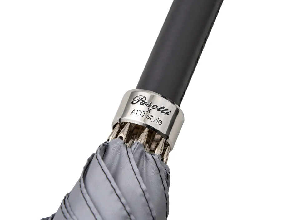 obrazek 6 Damski klasyczny szary parasol Ø102xL93 cm ze skórzaną rączką