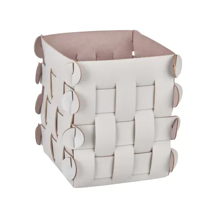 Zdjęcie Mały koszyk Shlesser 13x13xH17 cm z naturalnej skóry z recyklingu w kolorze perłowym
