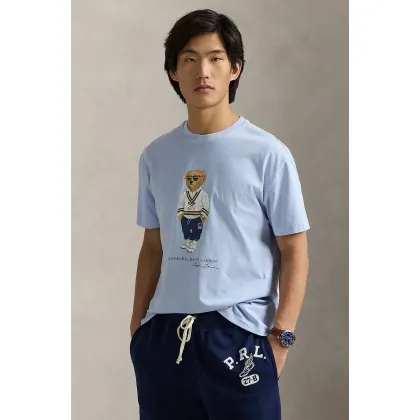 Zdjęcie Polo Ralph Lauren t-shirt bawełniany męski kolor niebieski z nadrukiem 710973137
