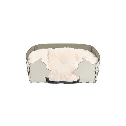 Zdjęcie Niepowtarzalne białe skórzane legowisko dla psa 45x30xH15 cm