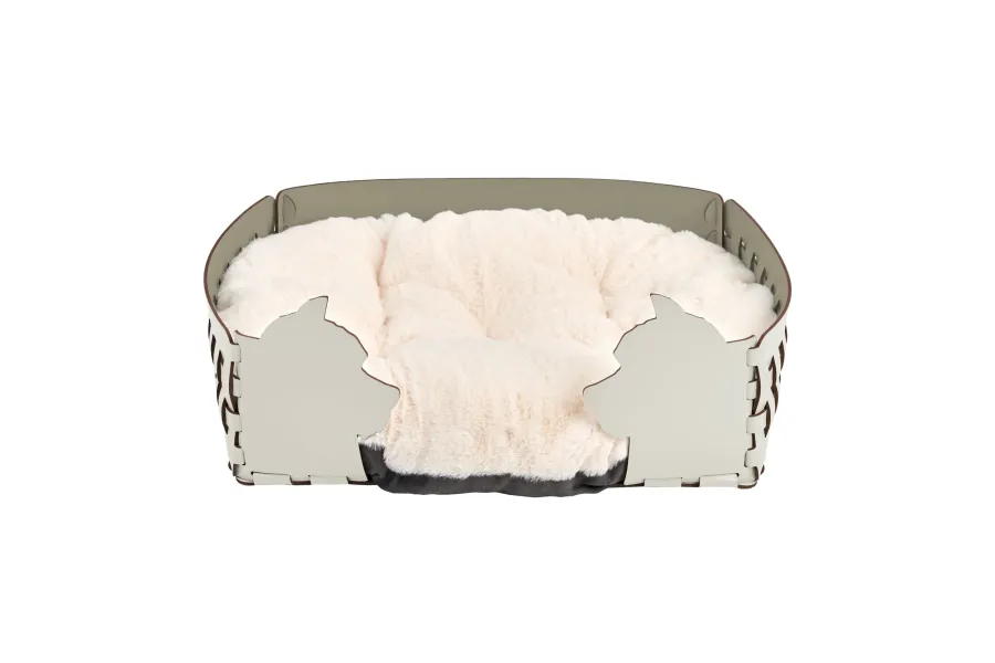 obrazek 1 Niepowtarzalne białe skórzane legowisko dla psa 45x30xH15 cm