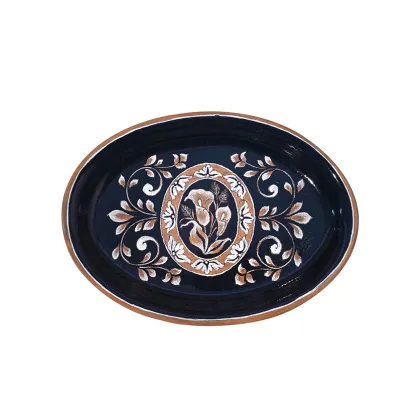 Picture Italian ceramic plate with oriental decoration on a dark background