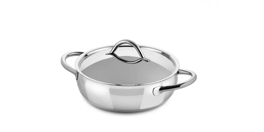 obrazek 1 Włoski płaski garnek 28 cm z dwoma uchwytami ze stali nierdzewnej