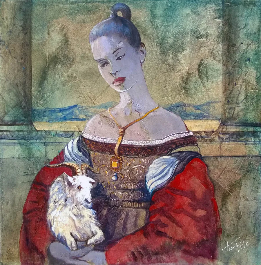 obrazek 1 Krzysztof Trzaska, obraz Koziorożec z cyklu Znaki Zodiaku, akryl/płótno, 50x50, 2018