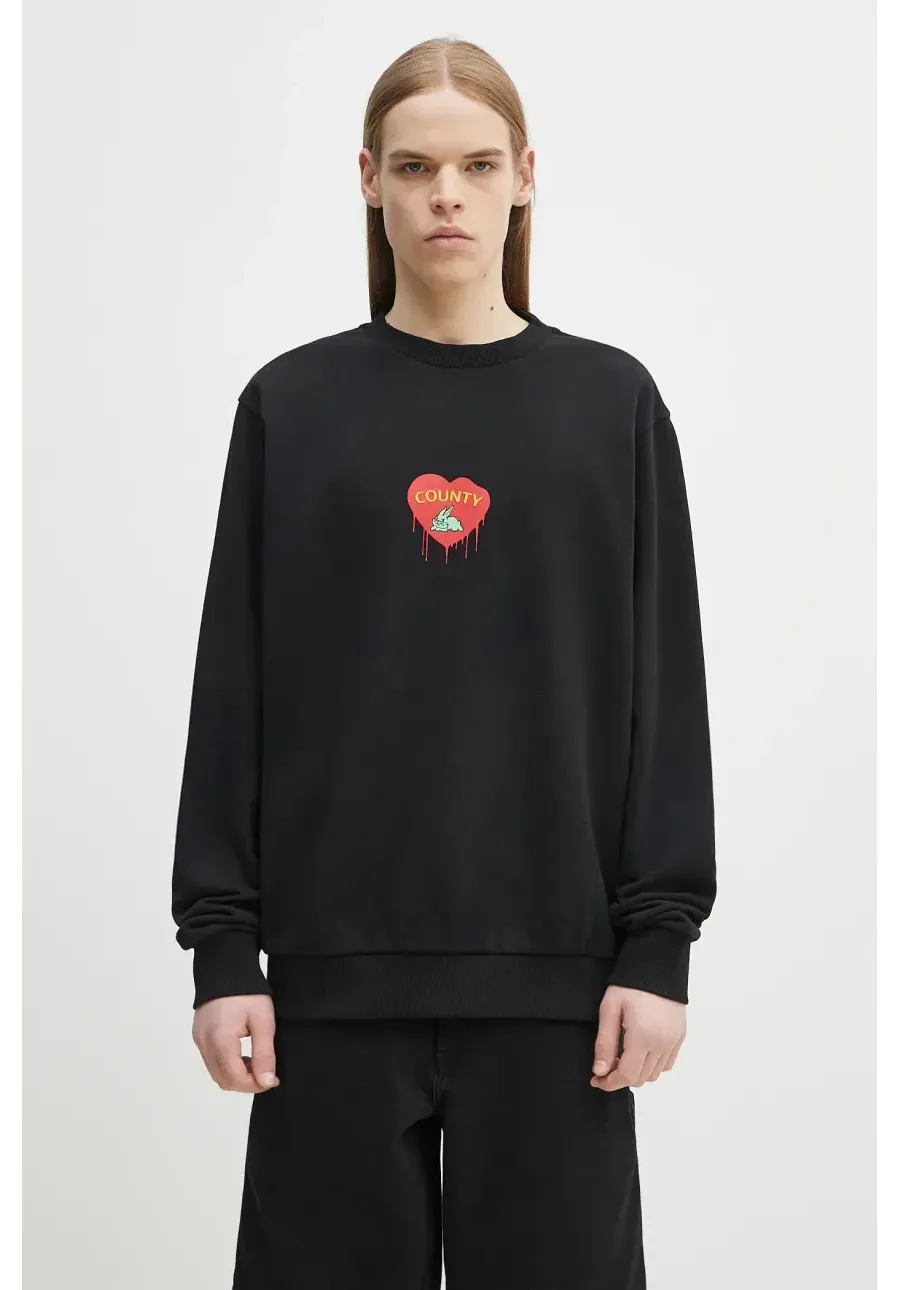 obrazek 1 Marcelo Burlon bluza bawełniana Bunny Heart Regular Crewneck Black Red męska kolor czarny z nadrukiem CMBA009S25FLE0031025