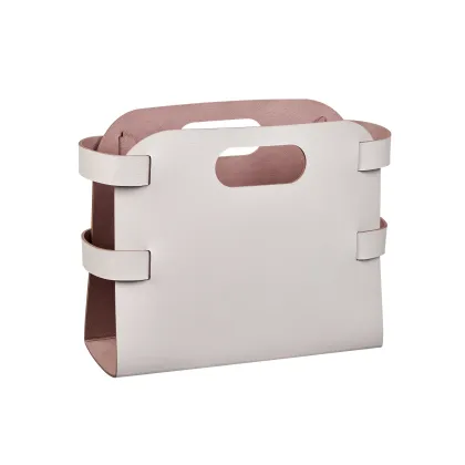 Zdjęcie Wyjątkowy skórzany kosz na czasopisma 16x36xH25 cm w kolorze perłowym