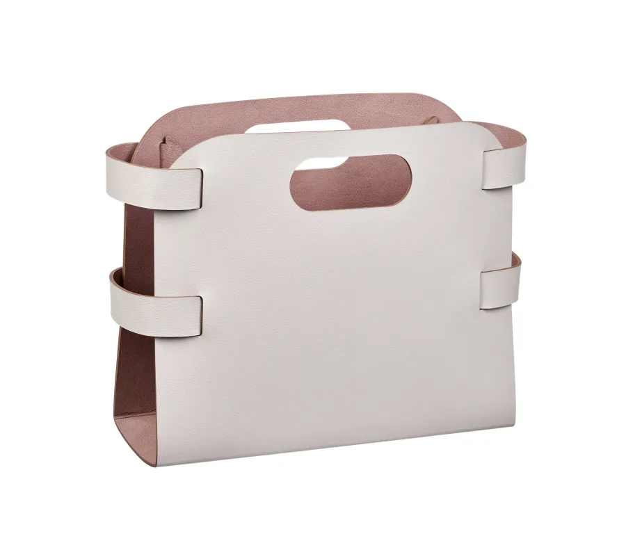 obrazek 1 Wyjątkowy skórzany kosz na czasopisma 16x36xH25 cm w kolorze perłowym