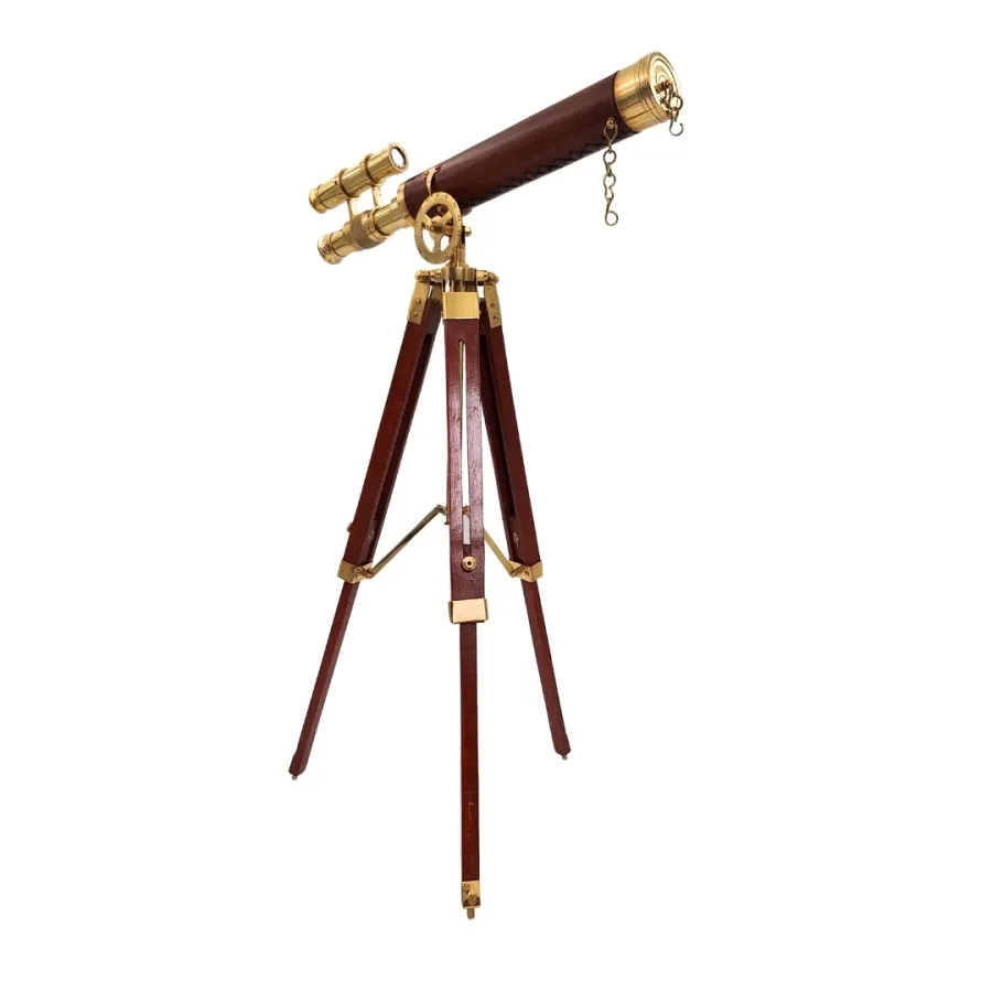 obrazek 2 Mosiężna Luneta Gabinetowa Premium na Drewnianym Statywie - Wysokość 57cm