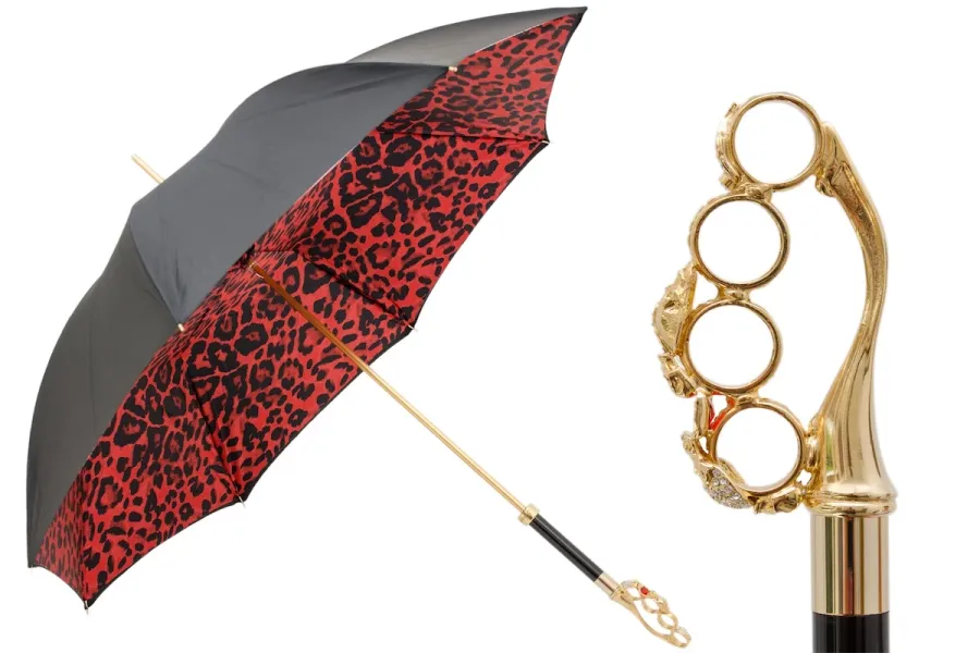obrazek 1 Elegancki czarny parasol damski zdobiony animalistycznym wzorem z rączką z kryształkami Swarovskiego – Pasotti