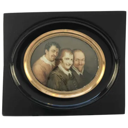 Zdjęcie Portret trzech uśmiechniętych młodych mężczyzn - XIX-wieczna włoska miniatura
