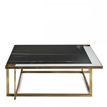 Zdjęcie Kwadratowy stolik kawowy z mosiężną ramą H.40xL.110xP.110 cm