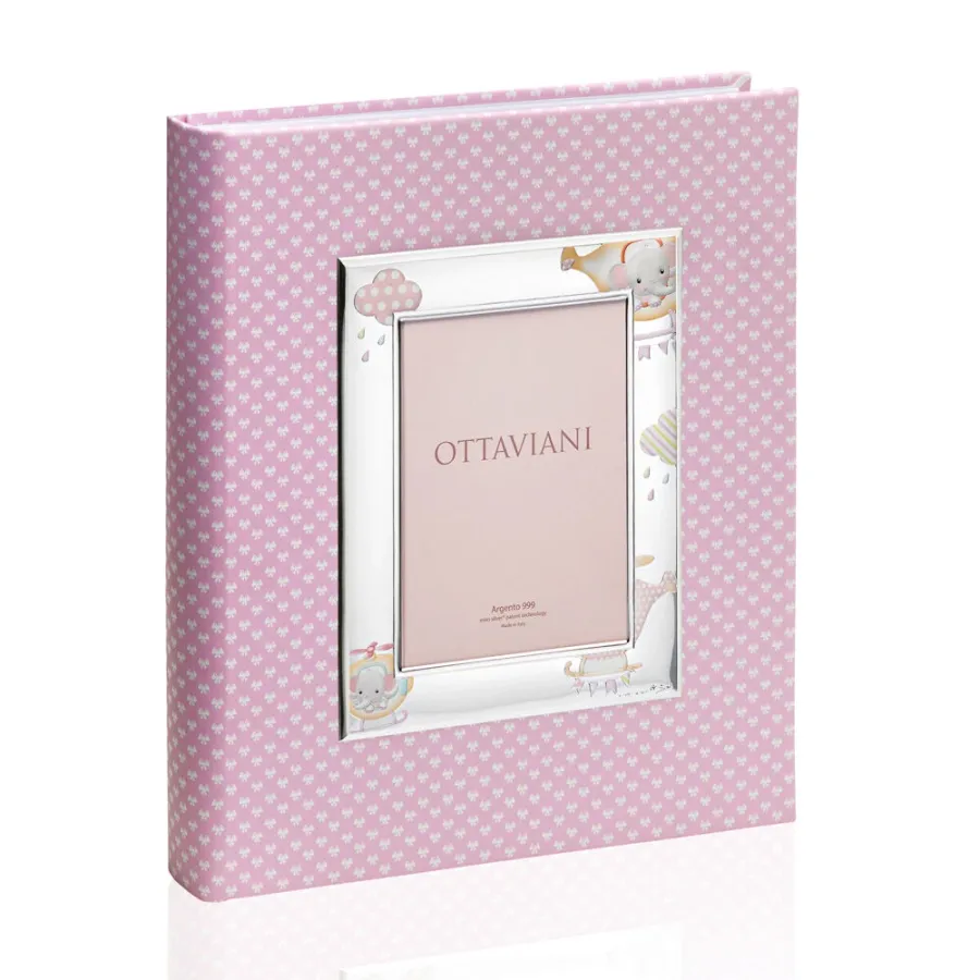 obrazek 1 Różowy album na zdjęcia dziewczynki „Słoń w helikopterze” 20×25 cm