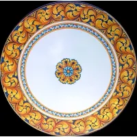 Zdjęcie Okrągły blat do ogrodu wykonany z lawy i ceramiki z pięknym ozdobnym motywem - Ceramiche Valchida
