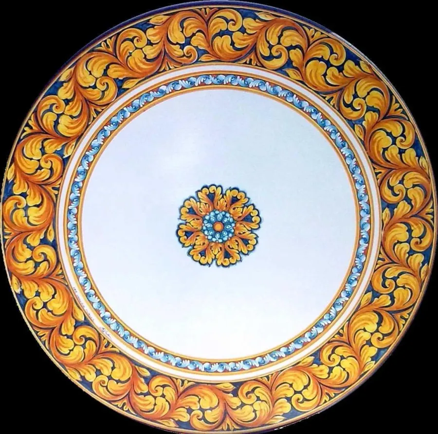 obrazek 1 Okrągły blat do ogrodu wykonany z lawy i ceramiki z pięknym ozdobnym motywem - Ceramiche Valchida