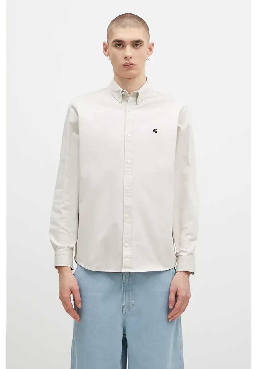 obrazek 1 Carhartt WIP koszula bawełniana Longsleeve Madison Shirt męska kolor beżowy regular z kołnierzykiem button-down I023339.2DUXX