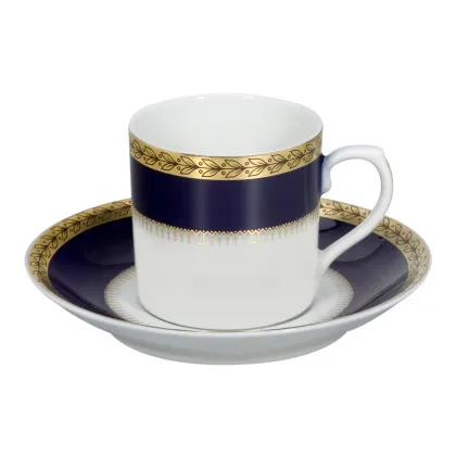 Picture Navy blue and white Brest coffee cup and saucer with a gold decorative motif - 4 pieces - Vista Alegre