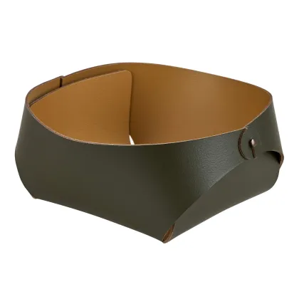 Picture Beautiful leather basket 20x20xH9 cm in olive color