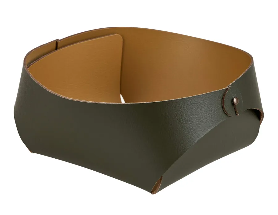 obrazek 1 Piękny skórzany koszyk 20x20xH9 cm w kolorze oliwkowym