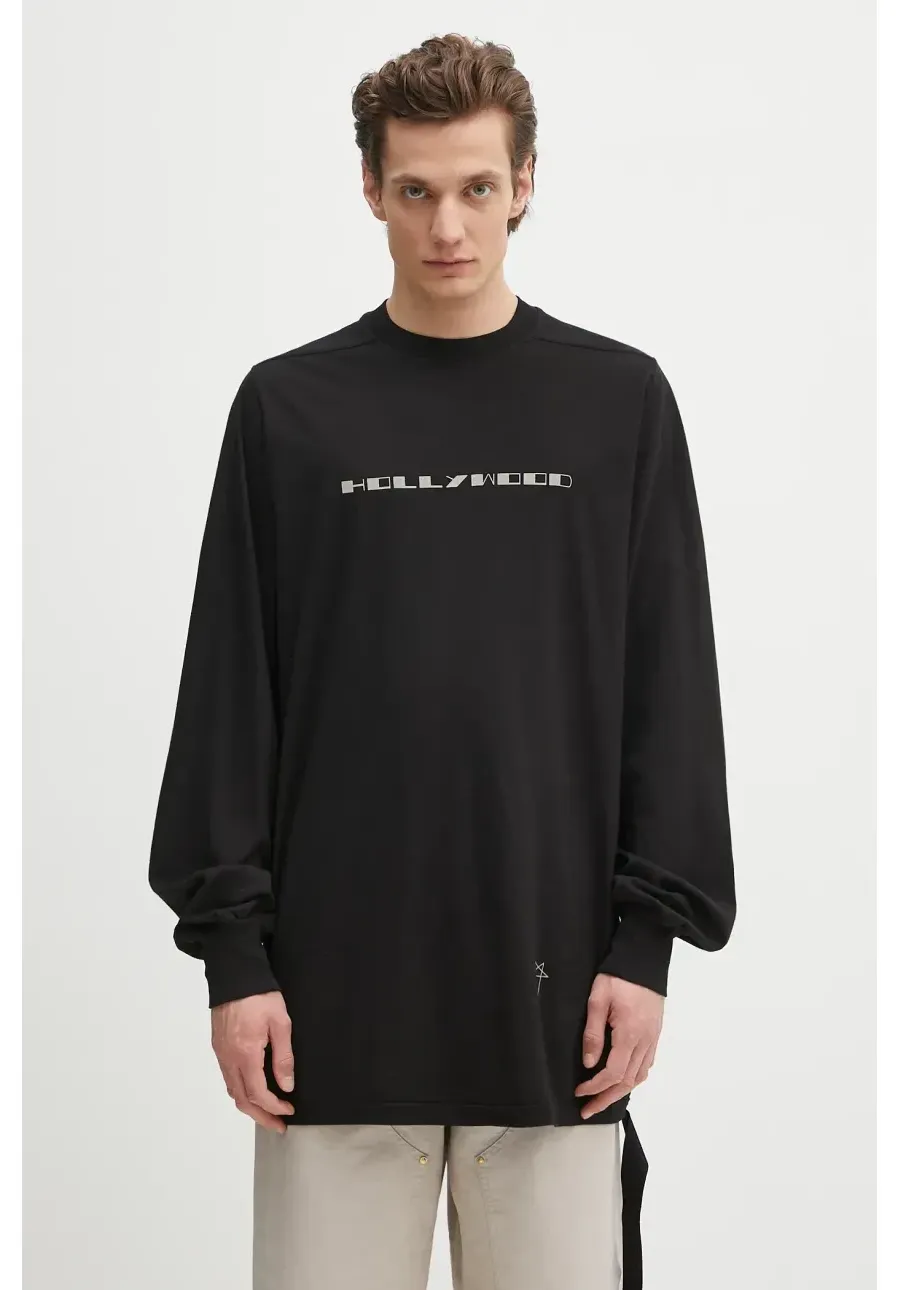 obrazek 1 Rick Owens DRKSHDW longsleeve bawełniany Jumbo Ls T kolor czarny z nadrukiem DU01E3261.RNEP5