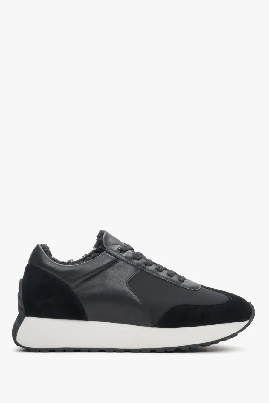 obrazek 1 Estro: Czarne sneakersy damskie na zimę z łączonych materiałów