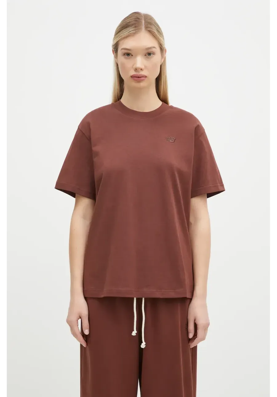 obrazek 1 New Balance t-shirt bawełniany Athletics Jersey damski kolor brązowy WT41501ROK