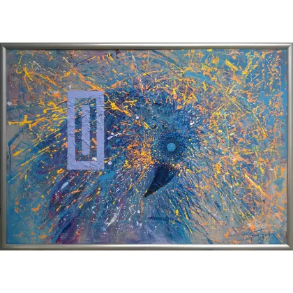 Zdjęcie Krzysztof Trzaska, obraz Kolorowy ptak, akryl/płyta, 70x100, 2017