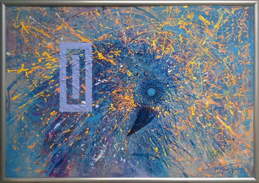 obrazek 1 Krzysztof Trzaska, obraz Kolorowy ptak, akryl/płyta, 70x100, 2017