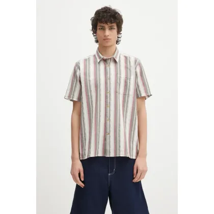 Zdjęcie Barbour koszula bawełniana Barbour Lipton Striped S/S Relaxed Fit Shirt męska kolor zielony relaxed z kołnierzykiem klasycznym MSH5600