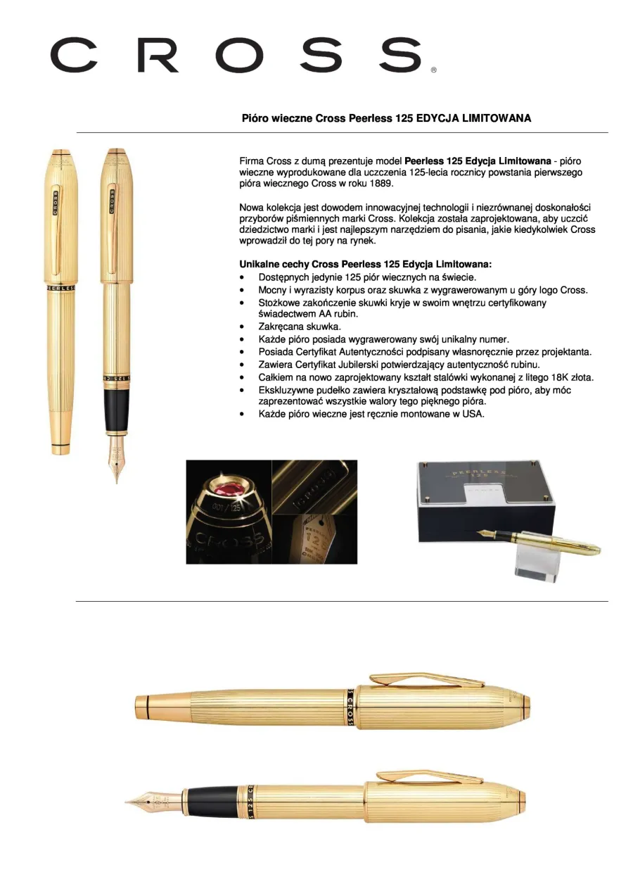 obrazek 1 Pióro wieczne Cross Peerless 125 Limited Edition pozłacane AT0706-5FD
