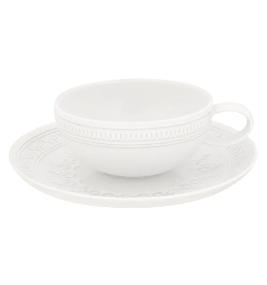 obrazek 1 Klasyczna porcelanowa filiżanka do herbaty ze spodkiem Ornament z reliefowym ornamentem - Vista Alegre