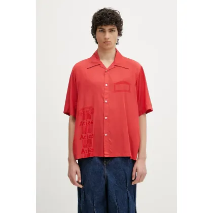 Zdjęcie Aries koszula Ancient Column Satin Viscose Hawaiian Shirt kolor czerwony relaxed z kołnierzykiem klasycznym AR4080003
