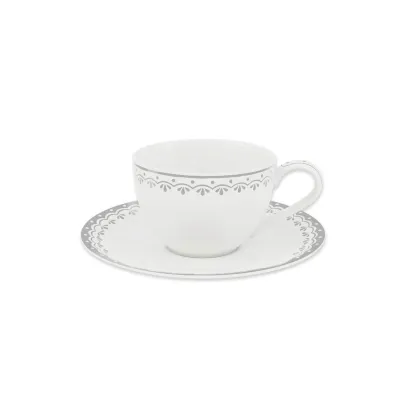 Zdjęcie Elegancka filiżanka ze spodkiem z porcelany z szarym zdobieniem z kolekcji HyggeLine – wariant 3 - Leander