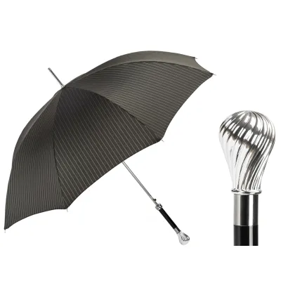 Picture Classic black men's umbrella with vertical stripes with a stylish silver handle - Pasotti