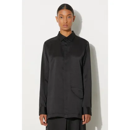 Zdjęcie Y-3 koszula Tech Seersucker Shirt damska kolor czarny regular z kołnierzykiem klasycznym IN4397