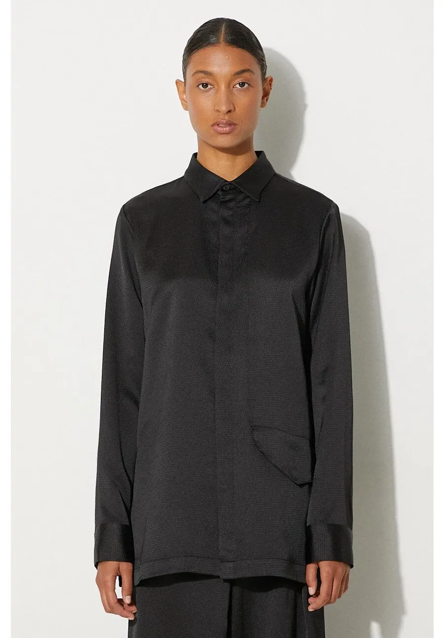 obrazek 1 Y-3 koszula Tech Seersucker Shirt damska kolor czarny regular z kołnierzykiem klasycznym IN4397