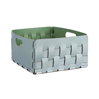 Zdjęcie Luksusowy jasnoniebieski kosz Bottega o wymiarach 35x35xH20 cm wykonany z naturalnej skóry