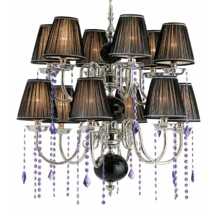 Zdjęcie Żyrandol z dwunastoma światłami ze szkła Murano i kryształów Swarovskiego z czarnymi stożkowymi abażurami - Il Paralume Marina