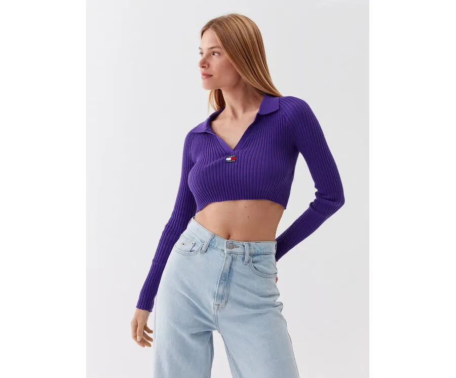 obrazek 1 Tommy Jeans Sweter Badge DW0DW14950 Fioletowy Slim Fit