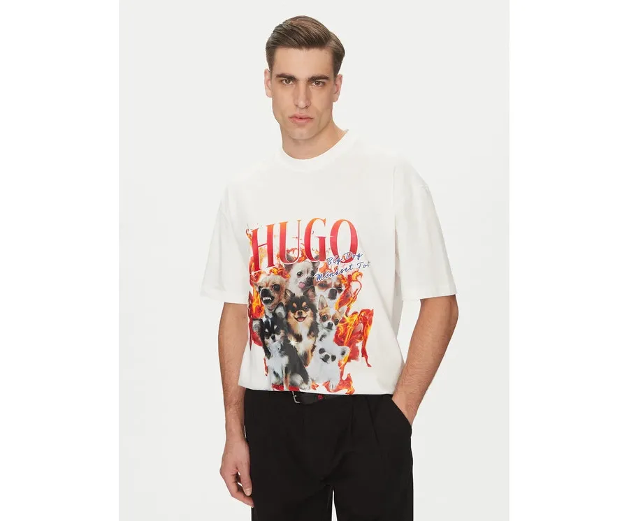 obrazek 1 HUGO T-Shirt Dugie 50538259 Écru Oversize