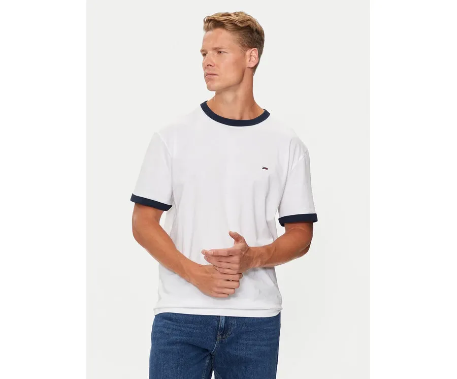 obrazek 1 Tommy Jeans T-Shirt Flag Ringer DM0DM19730 Biały Slim Fit