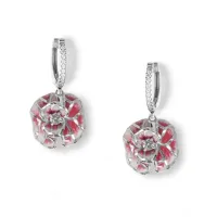 Picture Beautiful earrings, rhodium-plated silver, white zircons, gradient pink nail polish