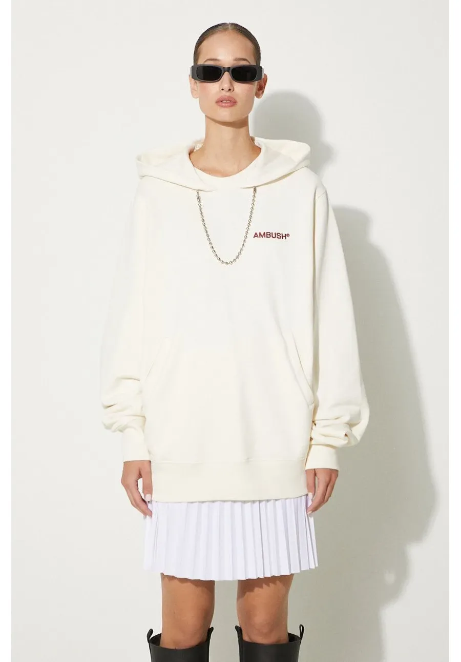 obrazek 1 AMBUSH bluza bawełniana Ballchain Hoodie damska kolor beżowy z kapturem z aplikacją BWBB001F24FLE0013128