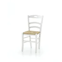 Picture White lacquered solid wood chair with straw seat - Zanini