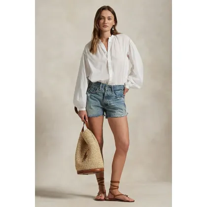 Zdjęcie Polo Ralph Lauren szorty jeansowe bawełniane damskie kolor niebieski gładkie medium waist 211963529