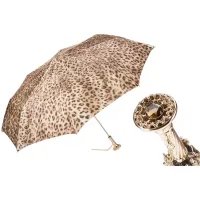 Zdjęcie Ekskluzywny brązowy parasol damski zdobiony motywem skóry leoparda - Pasotti