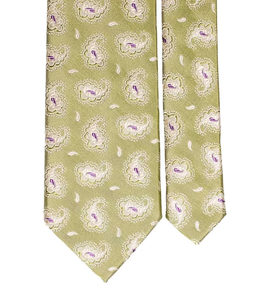 obrazek 2 Oliwkowy, elegancki krawat dla mężczyzn z jasnym wzorem paisley
