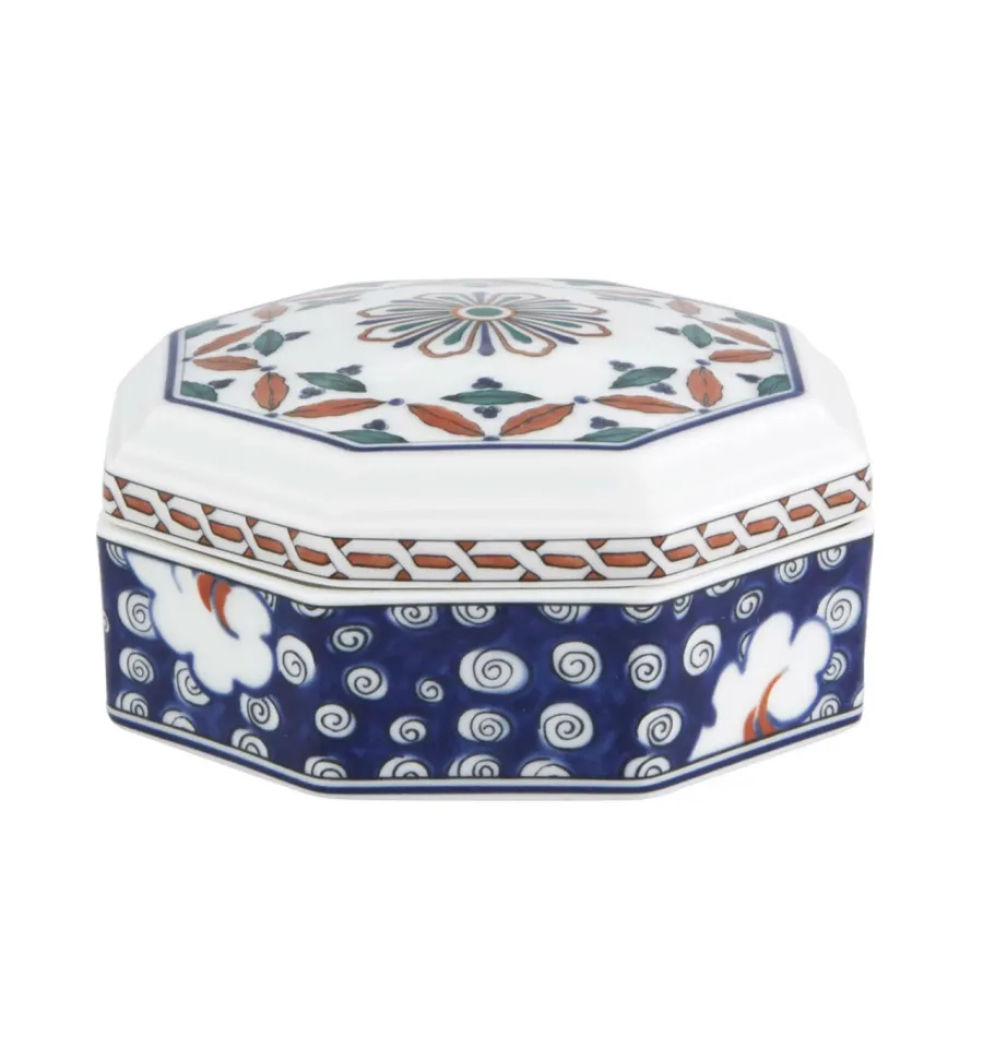 obrazek 1 Mały ośmiokątny porcelanowy pojemnik z geometrycznym motywem roślinnym - Vista Alegre